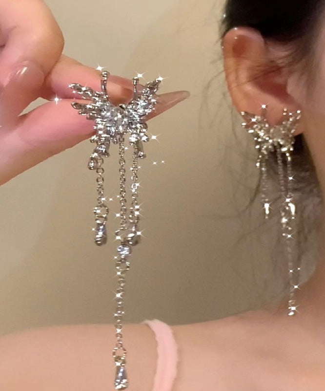 Unique Silk Metal Alloy Zircon Butterfly Tassel Drop Earrings