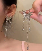 Unique Silk Metal Alloy Zircon Butterfly Tassel Drop Earrings