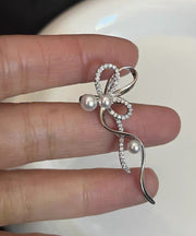 Unique Silk Metal Zircon Pearl Bow Ribbon Stud Earrings