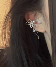 Unique Silk Metal Zircon Pearl Bow Ribbon Stud Earrings