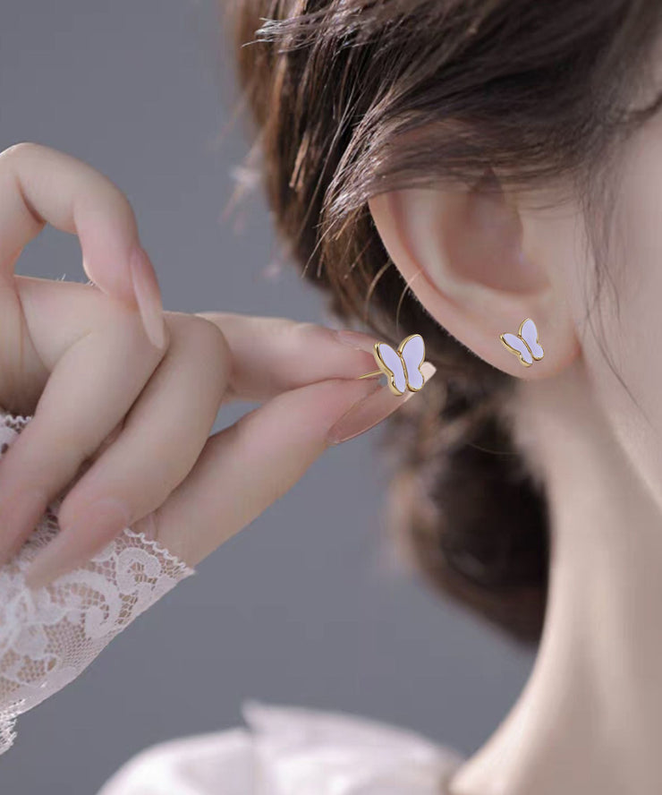 Unique Silk Stainless Steel Emit Light Butterfly Stud Earrings