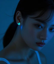 Unique Silk Stainless Steel Emit Light Butterfly Stud Earrings