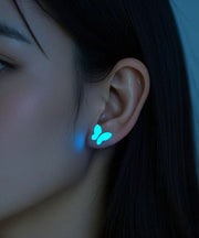 Unique Silk Stainless Steel Emit Light Butterfly Stud Earrings