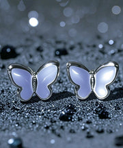 Unique Silk Stainless Steel Emit Light Butterfly Stud Earrings