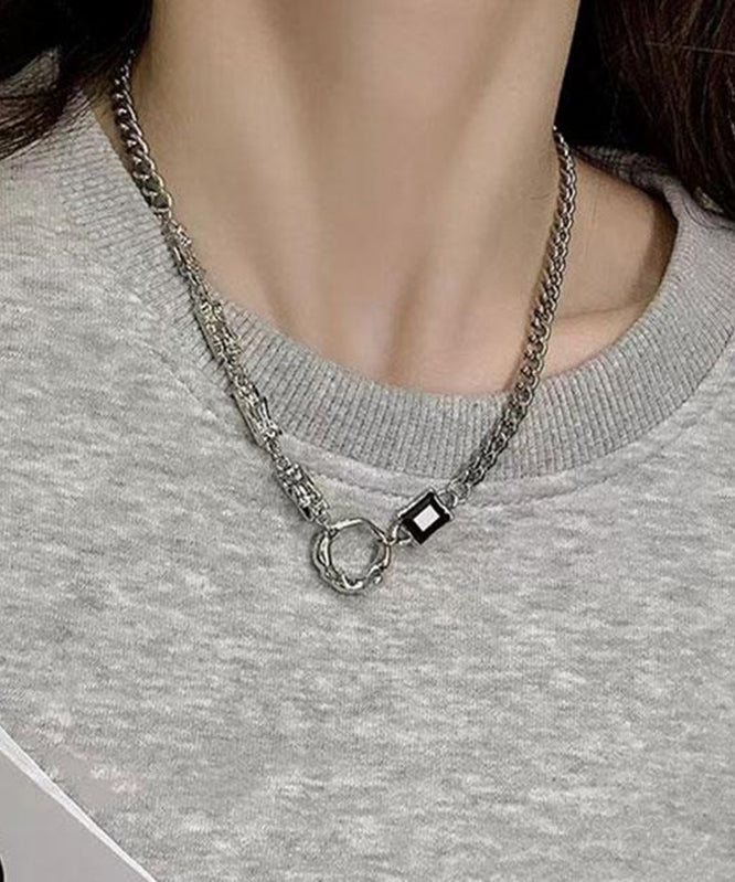 Unique Silk Sterling Silver Obsidian Asymmetrical Patchwork Lariat Necklace