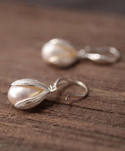 Unique Silk Sterling Silver Pearl Drop Earrings