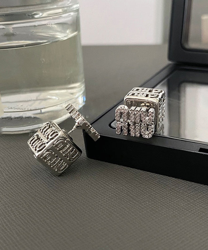 Unique Silk Sterling Silver Zircon Graphic Stud Earrings