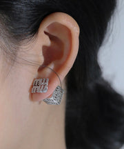 Unique Silk Sterling Silver Zircon Graphic Stud Earrings