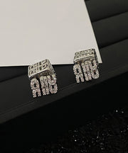 Unique Silk Sterling Silver Zircon Graphic Stud Earrings