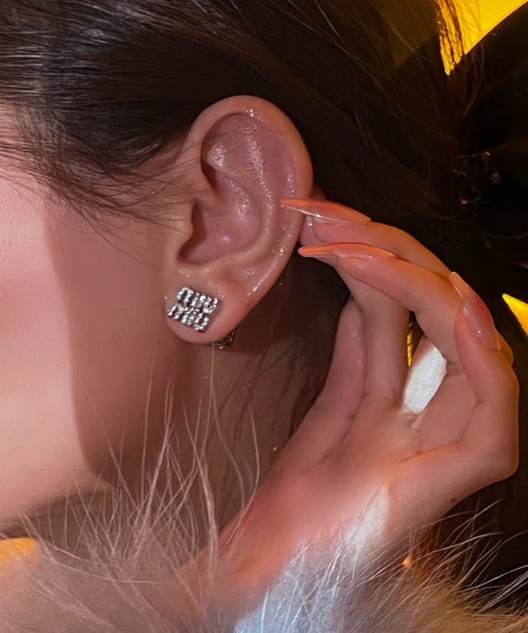 Unique Silk Sterling Silver Zircon Graphic Stud Earrings