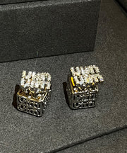 Unique Silk Sterling Silver Zircon Graphic Stud Earrings