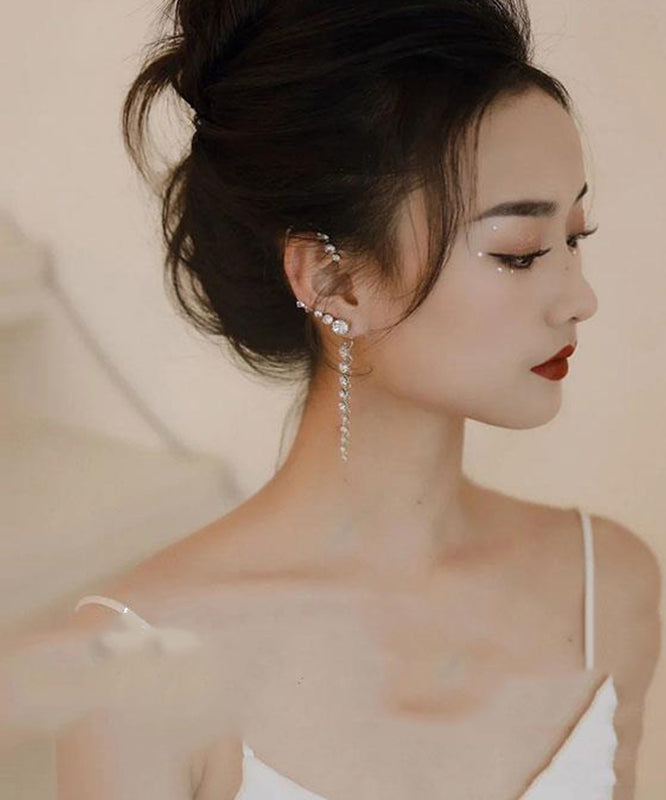 Unique Silk Sterling Silver Zircon Single Drop Earrings