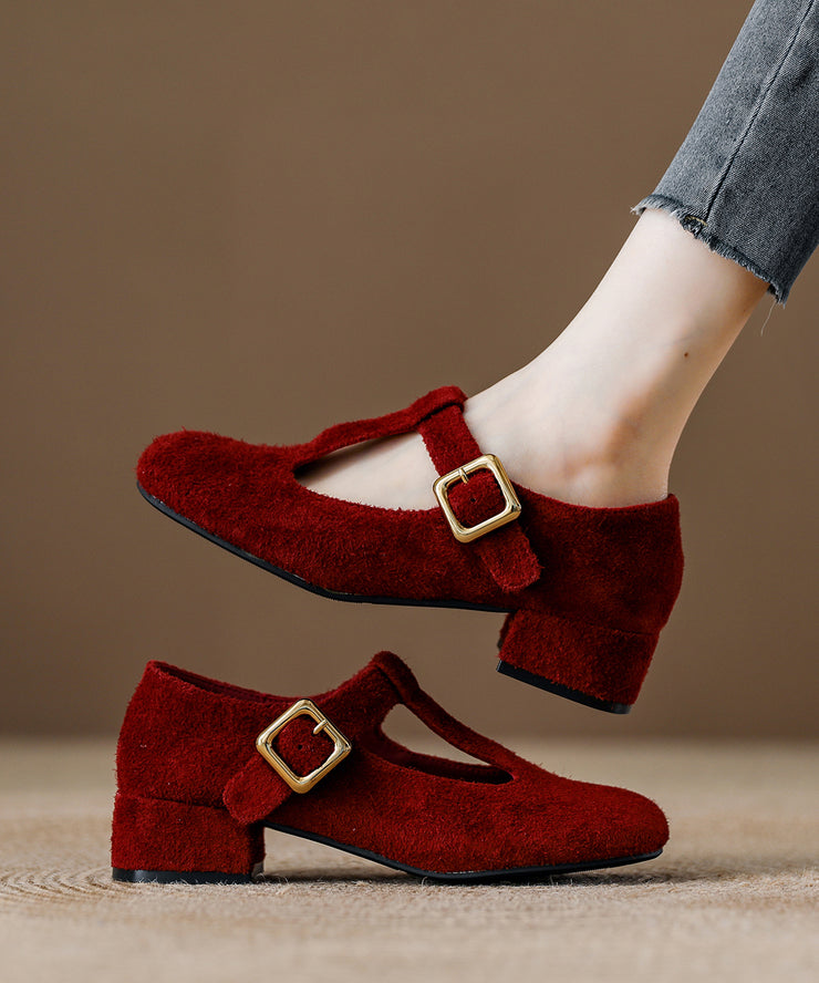 Unique Splicing Chunky Loafers For Women Red Suede