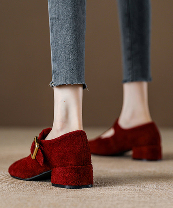 Unique Splicing Chunky Loafers For Women Red Suede