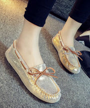 Unique Splicing Flat Shoes Silver Sequins Bow Faux Leather
