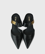 Unique Splicing Kitten Heels Khaki Faux Leather Slide Sandals