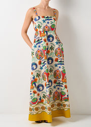 Unique Square Collar Print Cotton Spaghetti Strap Dress Summer