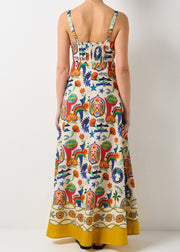 Unique Square Collar Print Cotton Spaghetti Strap Dress Summer