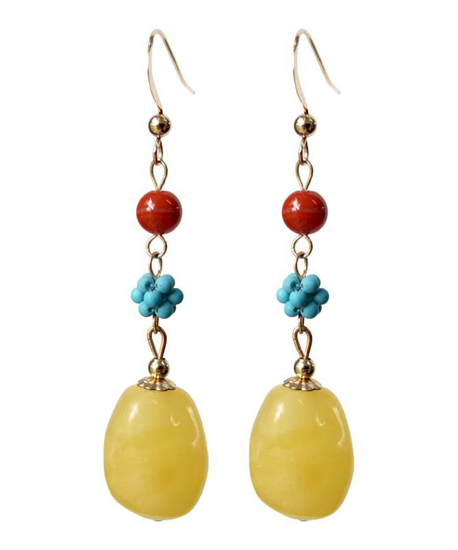 Unique Sterling Silver Agate Beeswax Turquoise Drop Earrings