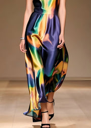 Unique Tie Dye Draping Silk Spaghetti Strap Dress Summer