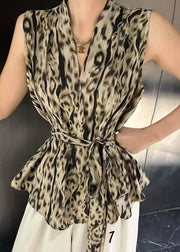 Unique Tie Waist Print Spandex Vest Sleeveless