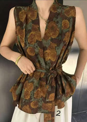 Unique Tie Waist Print Spandex Vest Sleeveless