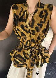 Unique Tie Waist Print Spandex Vest Sleeveless