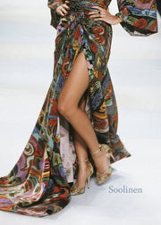 Unique V Neck Asymmetrical Design Print Cotton Maxi Dresses Fall