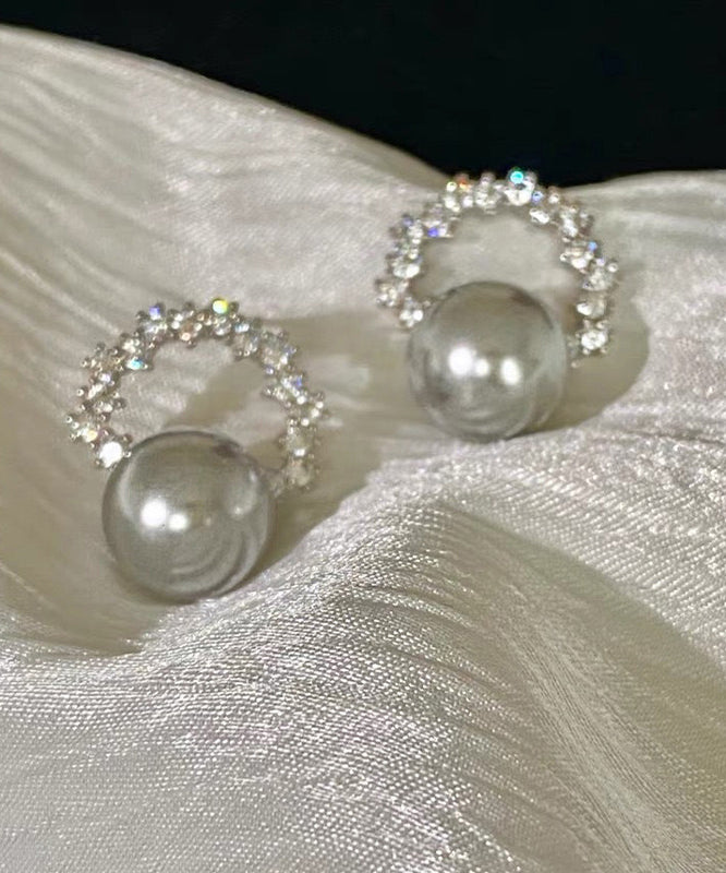 Unique White Copper Zircon Pearl Hoop Earrings