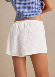 Unique White Embroidered Hollow Out Hot Shorts Summer