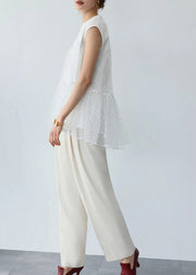 Unique White Embroideried Patchwork Tulle Tops Sleeveless