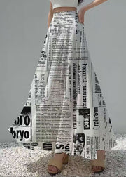 Unique White Newspapers Print Draping Chiffon Skirts Summer
