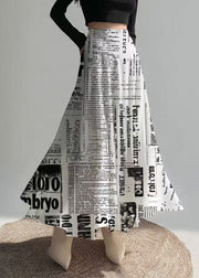 Unique White Newspapers Print Draping Chiffon Skirts Summer
