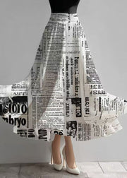 Unique White Newspapers Print Draping Chiffon Skirts Summer