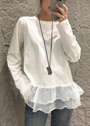 Unique White Oversized Patchwork Tulle Shirt Fall