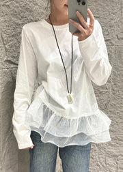 Unique White Oversized Patchwork Tulle Shirt Fall