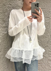 Unique White Oversized Patchwork Tulle Shirt Fall
