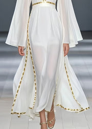 Unique White Patchwork Draping Chiffon Maxi Dresses Spring