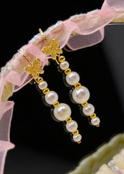 Unique White Pearl Golden Butterfly Drop Earrings