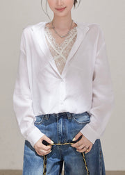 Unique White Peter Pan Collar Patchwork Lace Fake Two Piece Blouses Fall
