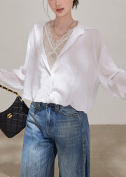 Unique White Peter Pan Collar Patchwork Lace Fake Two Piece Blouses Fall