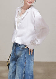 Unique White Peter Pan Collar Patchwork Lace Fake Two Piece Blouses Fall