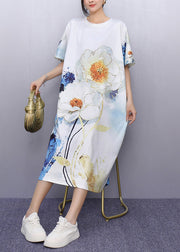 Unique White Print Cotton Straight Dresses Summer