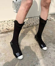 Unique White Ruffles Patchwork Spandex Crew Socks