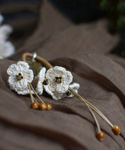 Unique White Stainless Steel Floral Tassel Drop Earrings