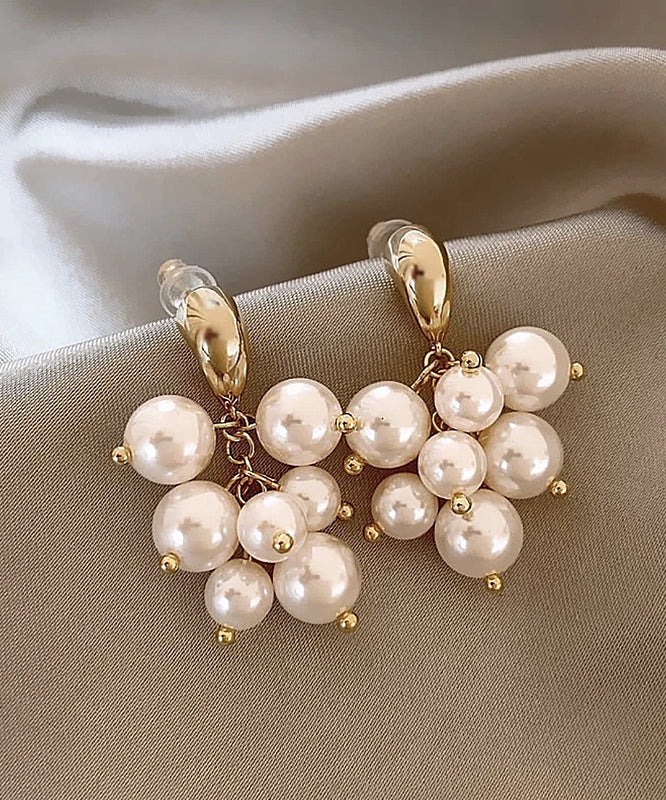 Unique White Sterling Silver Overgild Pearl Tassel Drop Earrings