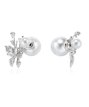 Unique White Sterling Silver Pearl Butterfly Stud Earrings