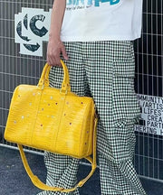 Unique Yellow Rhinestone Large Capacity Faux Leather Tote Handbag