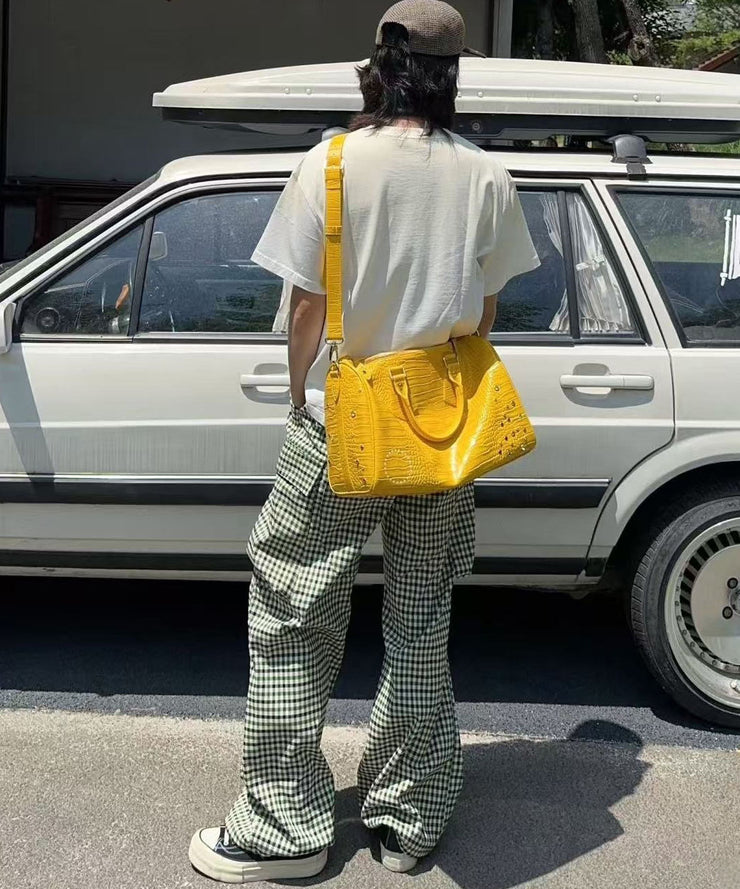 Unique Yellow Rhinestone Large Capacity Faux Leather Tote Handbag