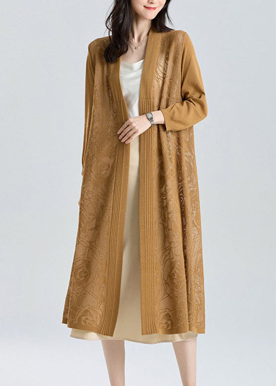 Unique Turquoise V Neck Embroideried Patchwork Thin Ice Size Long Knit Cardigan Summer